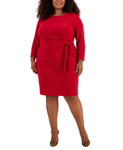 Shop Kasper Plus Size Side-tie Faux-wrap Dress In Fire Red