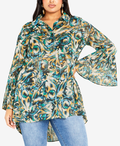 Shop Avenue Plus Size Perla Pleat Print High Low Shirt Top In Papillon