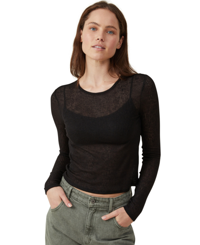 Shop Cotton On Women's Ricki Sheer Rib Long Sleeve Top In Black