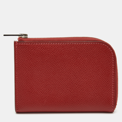 Pre-owned Hermes Rouge Casaque Epsom Leather Remix Duo Wallet In