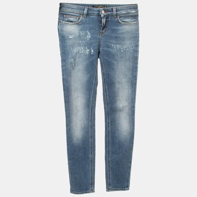 Pre-owned Dolce & Gabbana Blue Distressed Denim Pretty Skinny Jeans Xs Waist 26"