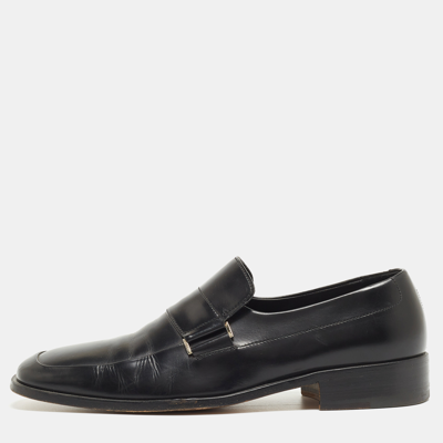 Pre-owned Gucci Black Leather Slip On Loafers Size 45