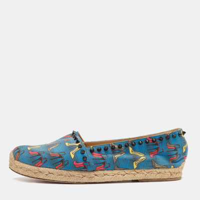 Pre-owned Christian Louboutin Blue Printed Canvas Ares Espadrille Flats Size 40