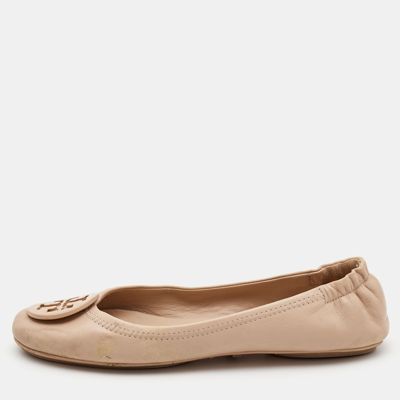 Pre-owned Tory Burch Beige Leather Caroline Ballet Flats Size 37.5