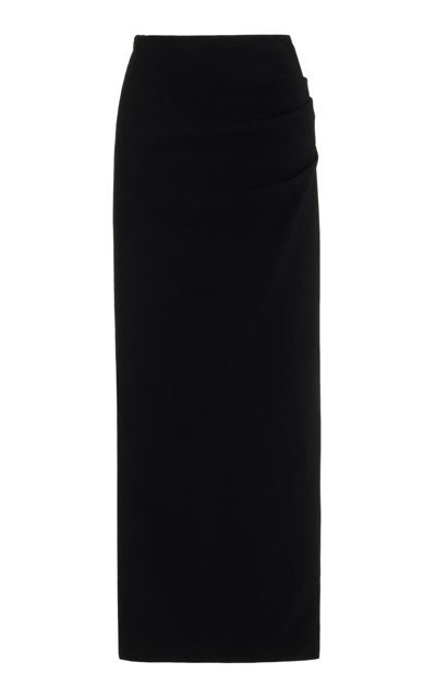 Shop Sergio Hudson Draped Wool Maxi Skirt In Black