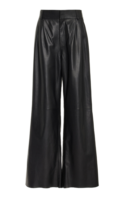 Shop Sergio Hudson Pleated Wide-leg Leather Pants In Black