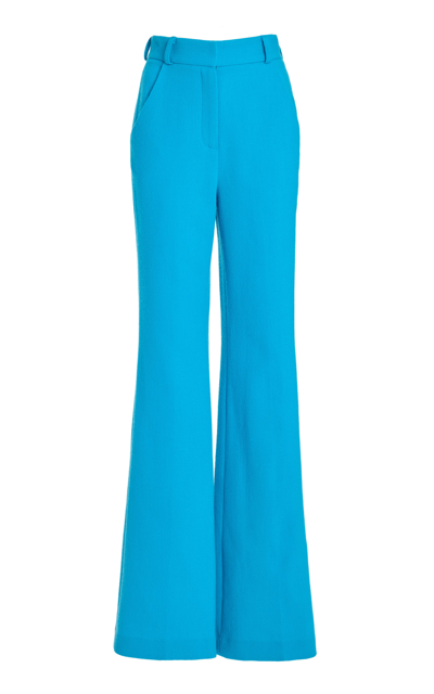 Shop Sergio Hudson High-waisted Flared Wool Crepe Pants In Blue