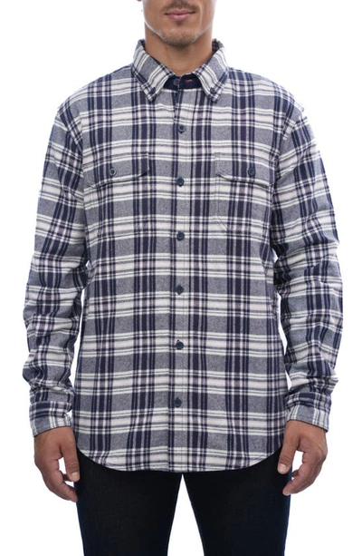 Shop Rainforest Heavyweight Brushed Flannel Button-up Shirt In Navy/ Beige Plaid