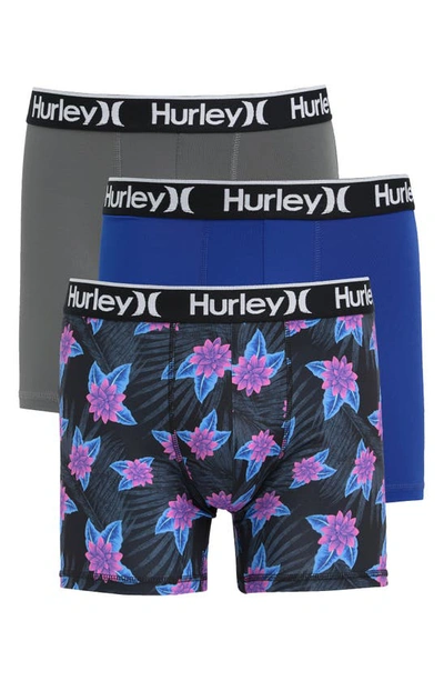 Hurley Classic 3-pack Regrind Boxer Briefs In Grey/ Purple