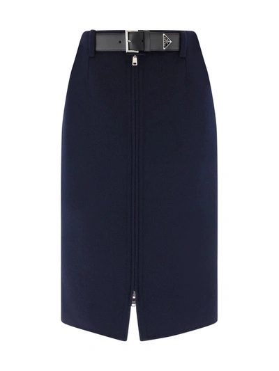 Shop Prada Midi Skirt In Bleu
