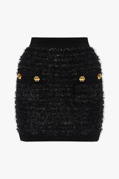 Shop Balmain Black Tweed Skirt In New