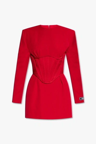Shop Versace Red Wool Dress With Long Sleeves In New