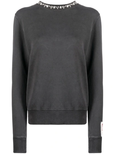 Shop Golden Goose Golden W`s Regular Sweatshirt Distressed Cotton Jersey With Embroidery In Anthracite