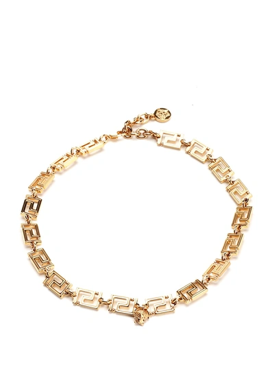 Shop Versace Necklace With Greca Chain In Gold