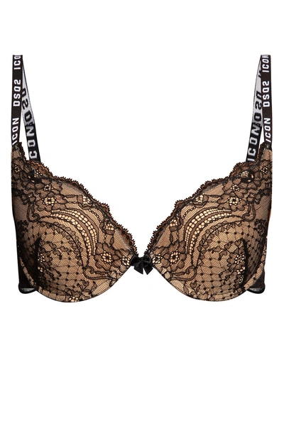 Shop Dsquared2 Beige Lace Bra With Logo In New