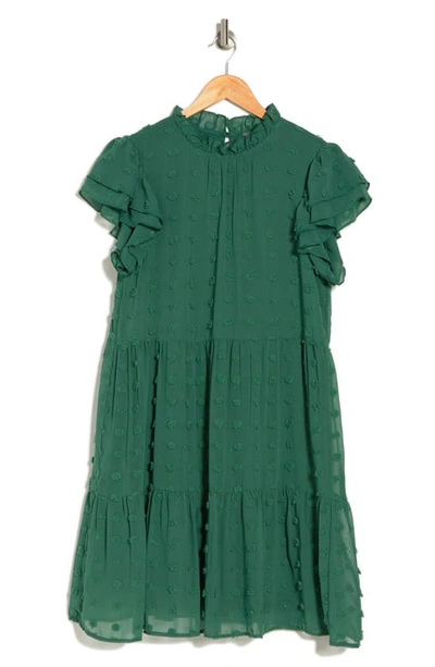 Shop Love By Design Kelsey Chiffon Mini Swiss Dot Dress In Emerald