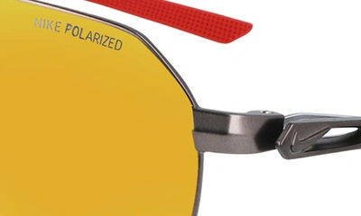 Shop Nike Club Nine 60mm Polarized Aviator Sunglasses In Satin Gunmetal Brown Orange