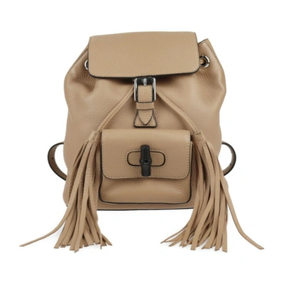 Shop Gucci Bamboo Beige Leather Backpack Bag ()