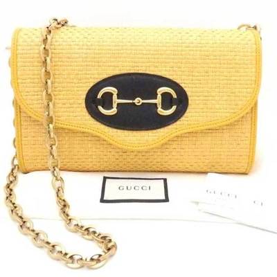 Shop Gucci Horsebit Yellow Synthetic Shoulder Bag ()