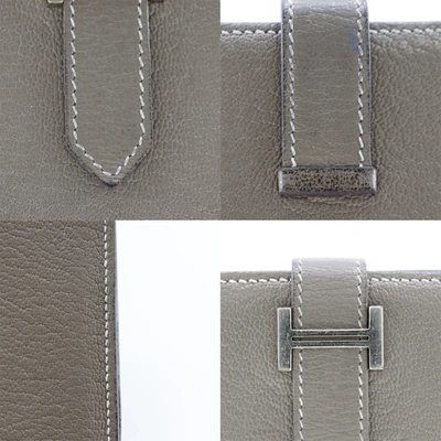 Shop Hermes Hermès Béarn Beige Leather Wallet  ()
