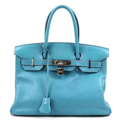 Hermes Hermès Birkin 30 Blue Leather Handbag () In Burgundy