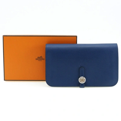 Shop Hermes Hermès Dogon Navy Leather Wallet  ()