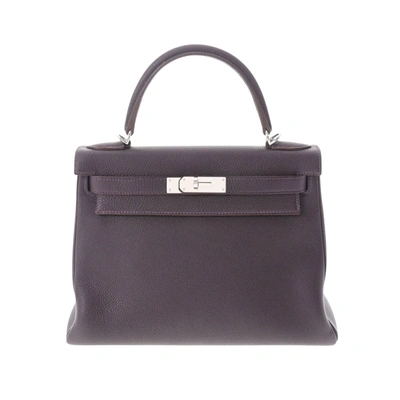 Shop Hermes Hermès Kelly Purple Leather Handbag ()
