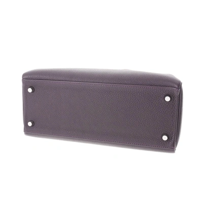 Shop Hermes Hermès Kelly Purple Leather Handbag ()