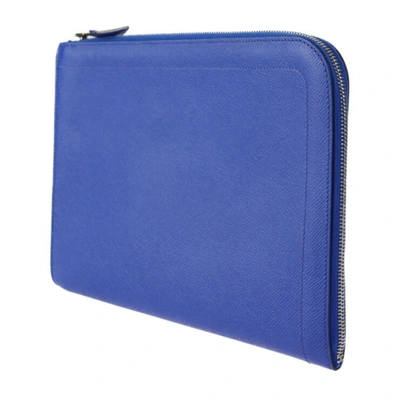 Shop Hermes Hermès Zip Blue Leather Clutch Bag ()