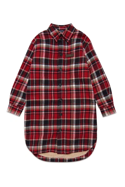 Shop Dsquared2 Checkered Flannel Maxi Shirt Jacket In Red