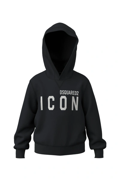 Dsquared2 Felpa In Cotone Con Cappuccio E Logo Icon In Black