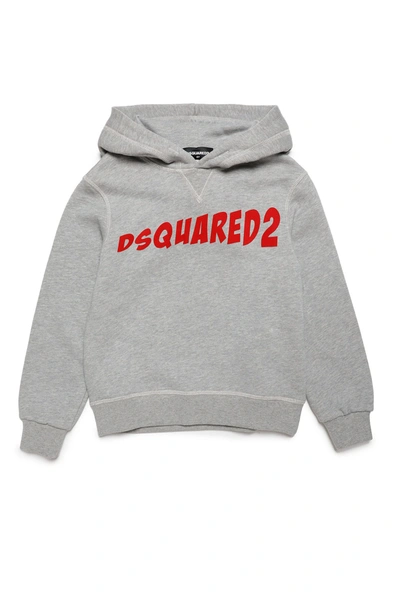 Shop Dsquared2 Cotton Mélange Hooded Sweatshirt With Logo In Wrooom Style In Grey