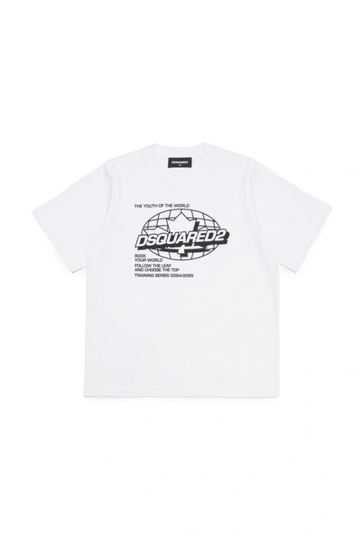 Shop Dsquared2 Crew-neck Jersey T-shirt With World Graphics In White