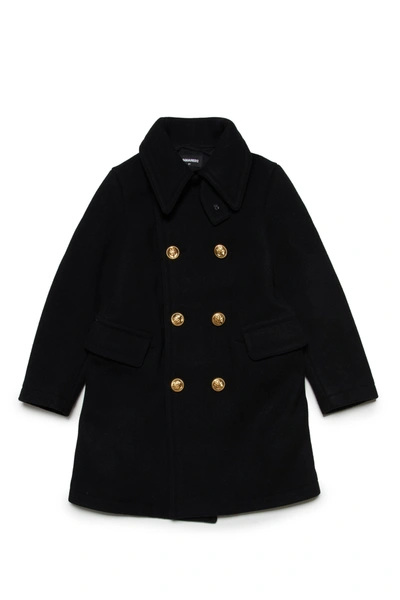 Shop Dsquared2 Double-breasted Cloth Coat With Metal Buttons In Black