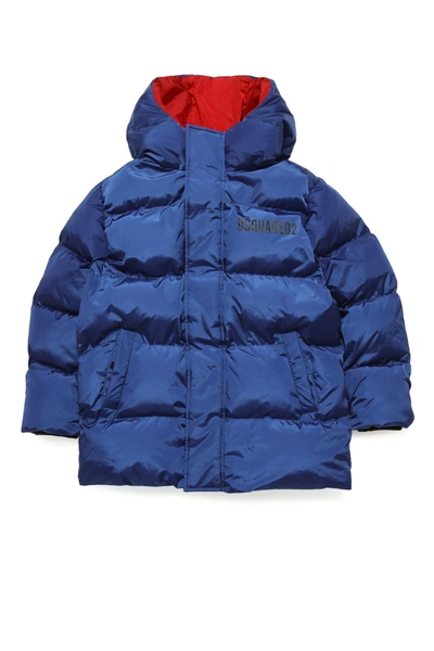 Dsquared2 Kids' D2j406u Jacket Dsquared Glossy Hooded Down Jacket With Logo  In Blue | ModeSens