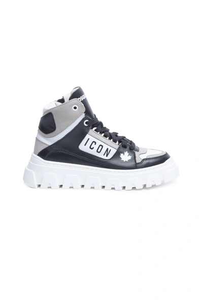Shop Dsquared2 High Top Sneakers With Logo Icon In Black