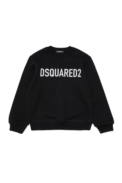 Shop Dsquared2 Organic Cotton Crew-neck Sweatshirt With Logo In Black