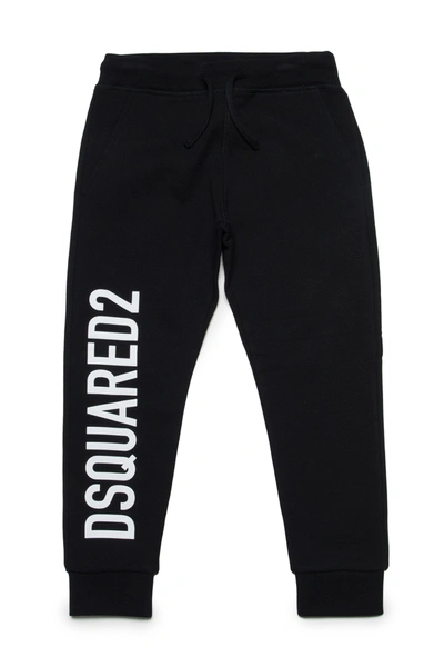 Shop Dsquared2 Organic Cotton Fleece Jogger Pants With Logo In Black