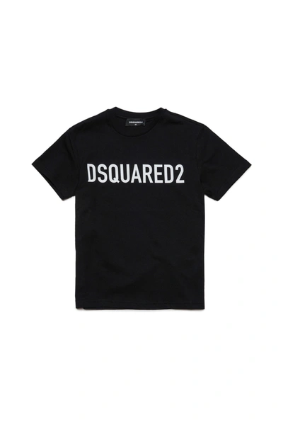 Shop Dsquared2 Organic Cotton Jersey Crewneck T-shirt With Logo In Black