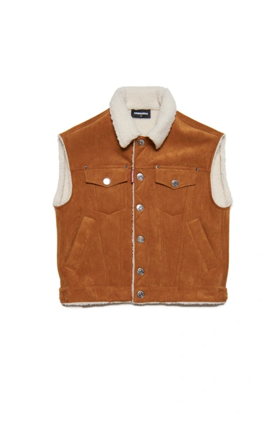 Shop Dsquared2 Synthetic Sheepskin Vest In Brown