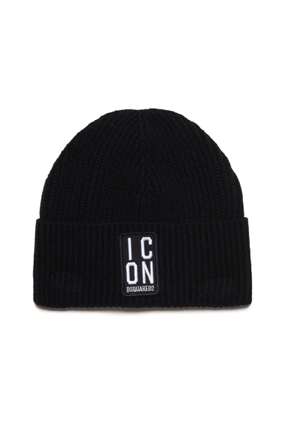 Shop Dsquared2 Wool-blend Beanie With Icon Patch In Black