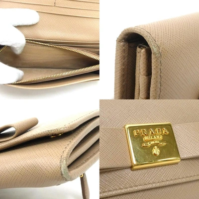 Shop Prada Ribbon Beige Leather Wallet  ()