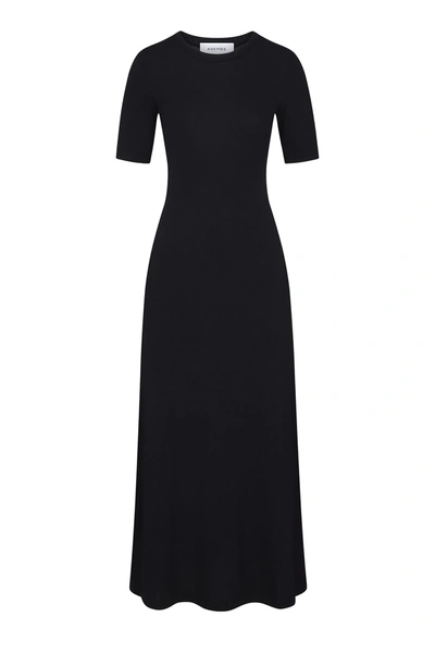 Shop Anemos Short-sleeve Midi Dress In Modal Knit In Black