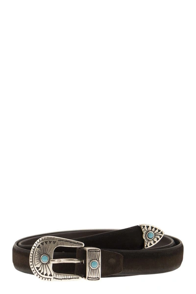 Shop Alberto Luti Leather Belt With Machined Buckle In Dark Brown