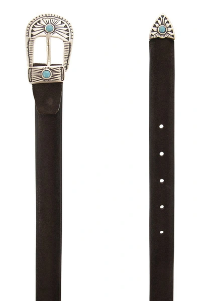 Alberto Luti Leather Belt With Machined Buckle In Dark Brown