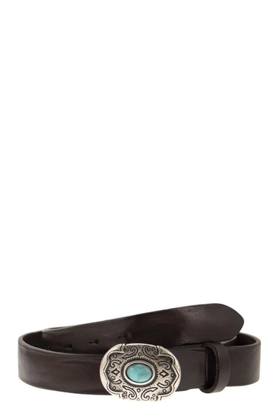 Shop Alberto Luti Leather Belt With Engraved Buckle In Dark Brown