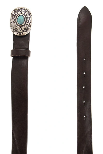 Alberto Luti Leather Belt With Engraved Buckle In Dark Brown