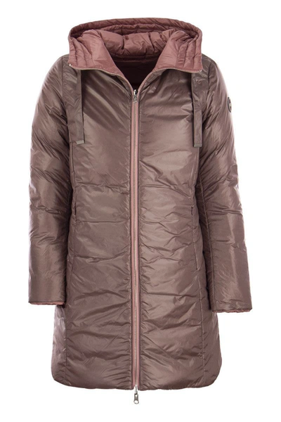 Shop Colmar Friendly - Long Down Jacket With Reversible Hood In Pink/brown