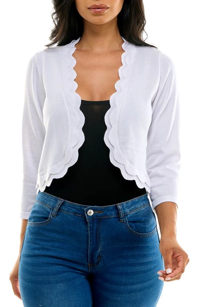 Shop Nina Leonard Scalloped Bolero Shrug Sweater In White