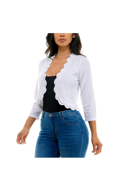 Nina Leonard Scalloped Bolero Shrug Sweater In White